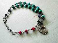 Image 1 of bohemian layered turquoise and sterling silver charm bracelet