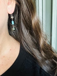 Image 3 of Tahitian pearl dangle earrings with imperial topaz and turquoise