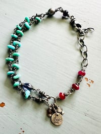 Image 8 of bohemian layered turquoise and sterling silver charm bracelet