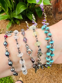 Image 9 of bohemian layered turquoise and sterling silver charm bracelet