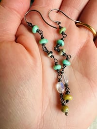 Image 4 of variscite and rainbow moonstone earrings