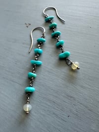 Image 1 of long sterling silver turquoise nugget and opal earrings