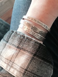 Image 5 of sterling silver quote cuff with handwritten inscription