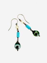 Image 6 of Tahitian pearl dangle earrings with imperial topaz and turquoise