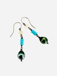 Image 8 of Tahitian pearl dangle earrings with imperial topaz and turquoise