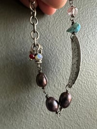 Image 5 of your heart and my heart medallion bracelet with peacock pearls and turquoise