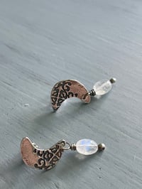 Image 4 of rainbow moonstone crescent moon earrings