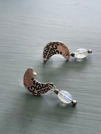 Image 5 of rainbow moonstone crescent moon earrings