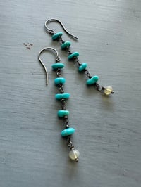 Image 6 of long sterling silver turquoise nugget and opal earrings