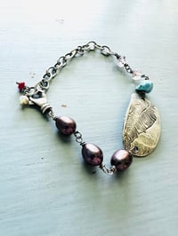 Image 6 of your heart and my heart medallion bracelet with peacock pearls and turquoise