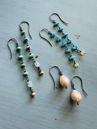 Image 8 of long sterling silver turquoise nugget and opal earrings