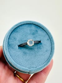 Image 9 of size 8 rose cut sapphire engagement ring with engraved vine band