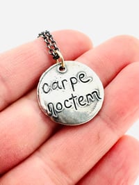 Image 2 of sterling silver paisley necklace with latin quote