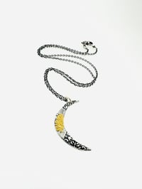 Image 1 of sterling silver and 23k gold crescent moon necklace with peace inscription