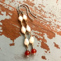 Image 3 of baroque pearl and carnelian earrings in sterling silver and 10k gold