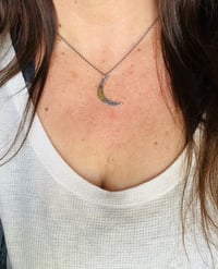 Image 7 of sterling silver and 23k gold crescent moon necklace with peace inscription