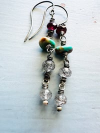 Image 2 of boho turquoise and garnet earrings by peacesofindigo