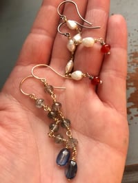 Image 4 of baroque pearl and carnelian earrings in sterling silver and 10k gold