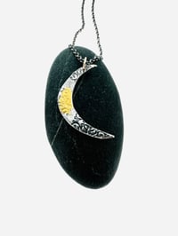 Image 8 of sterling silver and 23k gold crescent moon necklace with peace inscription