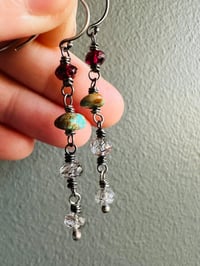 Image 3 of boho turquoise and garnet earrings by peacesofindigo