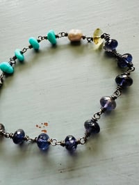 Image 6 of chunky boho turquoise and iolite bracelet by peacesofindigo