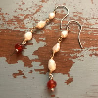 Image 5 of baroque pearl and carnelian earrings in sterling silver and 10k gold