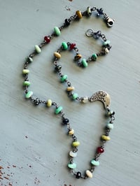 Image 1 of variscite ruby and boulder opal gemstone necklace with crescent moon charm