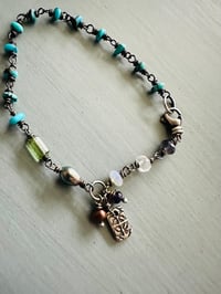 Image 2 of bohemian turquoise and pearl charm bracelet . handmade by peacesofindigo