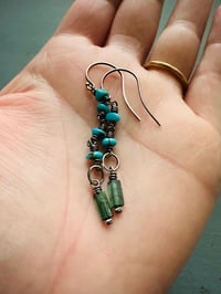 Image 1 of turquoise nugget and tourmaline earrings . sterling silver 