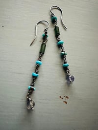 Image 1 of Egyptian turquoise and tourmaline earrings