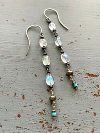 Image 1 of rainbow moonstone and turquoise gemstone earrings by peaces of indigo