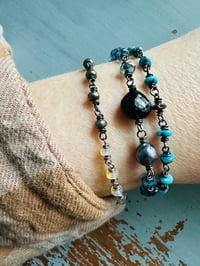 Image 4 of bohemian turquoise and pearl charm bracelet . handmade by peacesofindigo