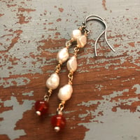 Image 7 of baroque pearl and carnelian earrings in sterling silver and 10k gold