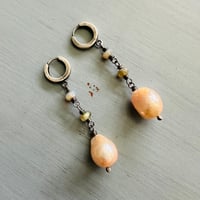 Image 1 of gorgeous baroque pearl and Australian boulder opal dangle earrings by peacesofindigo