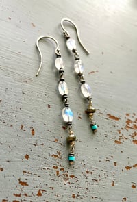 Image 3 of rainbow moonstone and turquoise gemstone earrings by peaces of indigo