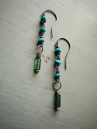 Image 4 of turquoise nugget and tourmaline earrings . sterling silver 