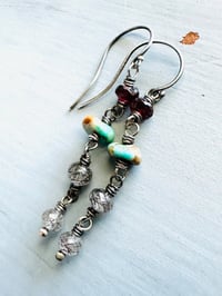 Image 1 of boho turquoise and garnet earrings by peacesofindigo