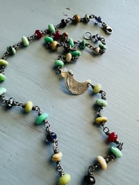 Image 4 of variscite ruby and boulder opal gemstone necklace with crescent moon charm