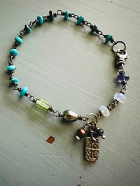 Image 6 of bohemian turquoise and pearl charm bracelet . handmade by peacesofindigo