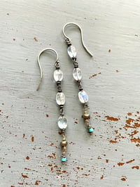 Image 4 of rainbow moonstone and turquoise gemstone earrings by peaces of indigo