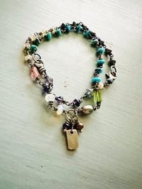 Image 7 of bohemian turquoise and pearl charm bracelet . handmade by peacesofindigo