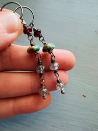 Image 7 of boho turquoise and garnet earrings by peacesofindigo