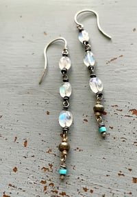 Image 5 of rainbow moonstone and turquoise gemstone earrings by peaces of indigo