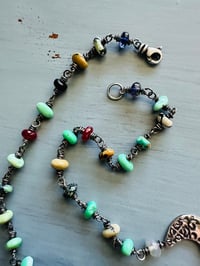 Image 5 of variscite ruby and boulder opal gemstone necklace with crescent moon charm