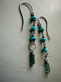 Image 6 of turquoise nugget and tourmaline earrings . sterling silver 