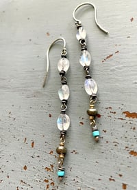 Image 6 of rainbow moonstone and turquoise gemstone earrings by peaces of indigo