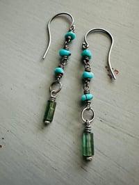 Image 7 of turquoise nugget and tourmaline earrings . sterling silver 