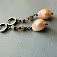 Image 4 of gorgeous baroque pearl and Australian boulder opal dangle earrings by peacesofindigo