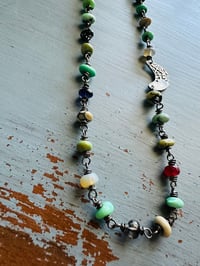 Image 7 of variscite ruby and boulder opal gemstone necklace with crescent moon charm