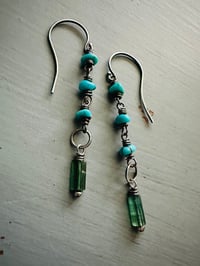 Image 8 of turquoise nugget and tourmaline earrings . sterling silver 